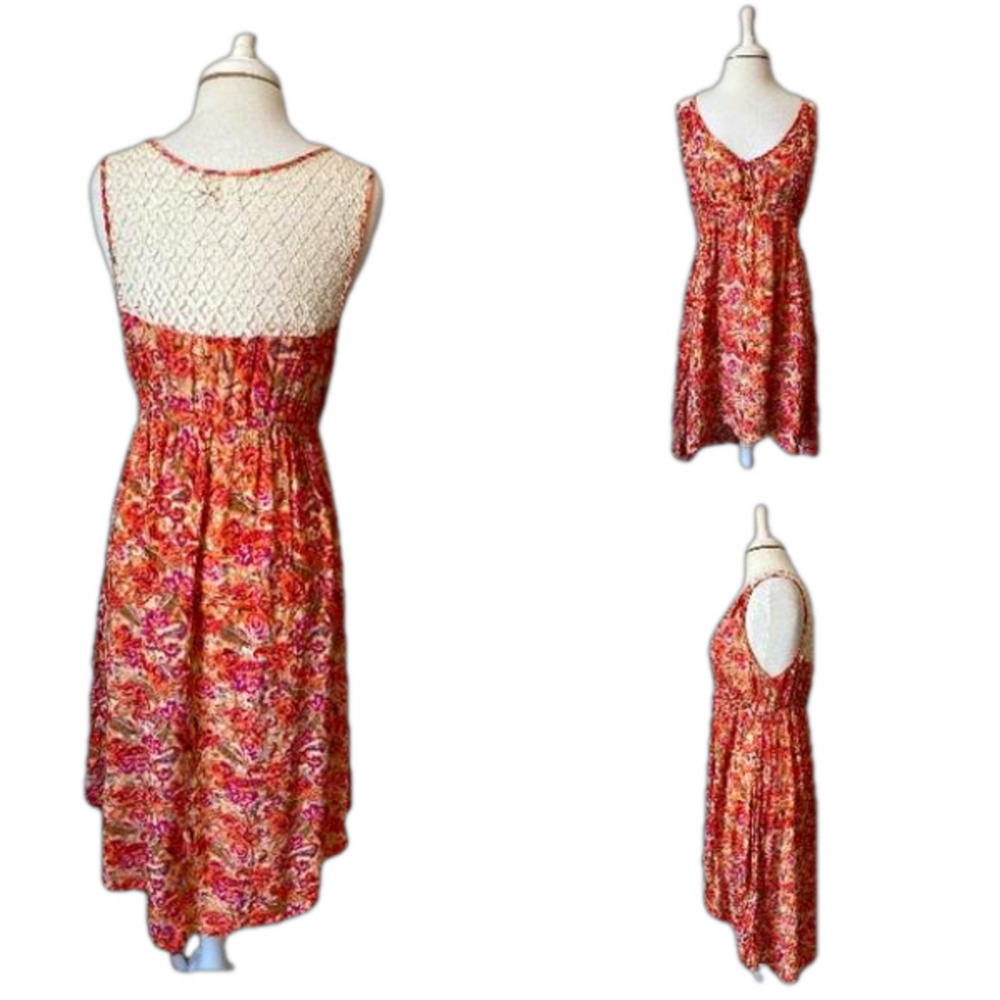 Eyeshadow Women's XL Boho Crochet Colorful‎ Floral Hi Lo Flowy Gauze Dress